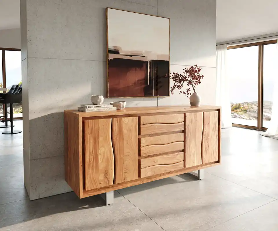 Schneller Versand Sideboard Live-Edge 170 cm Akazie natur 3 Schübe 4 Türen