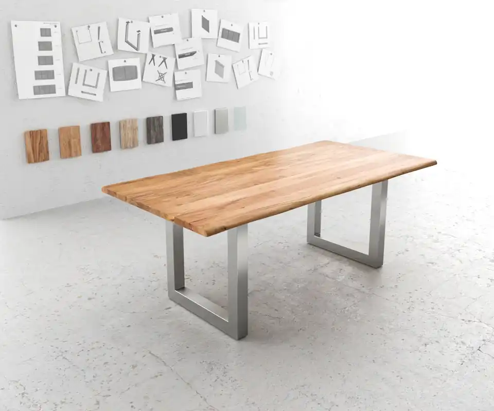 Bestseller Esstisch Edge 200x100 Akazie Natur Edelstahl Breit Live-