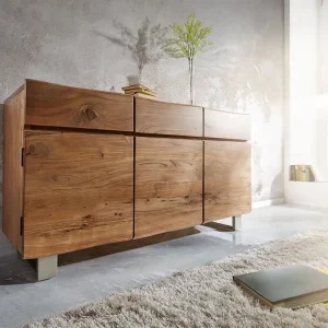 Billig Sideboard Live-Edge 147 cm Akazie Natur 3 Türen 3 Schübe