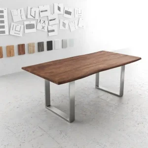 Esstisch Edge 200x100 Akazie Braun Edelstahl Schmal Live- Markenprodukt