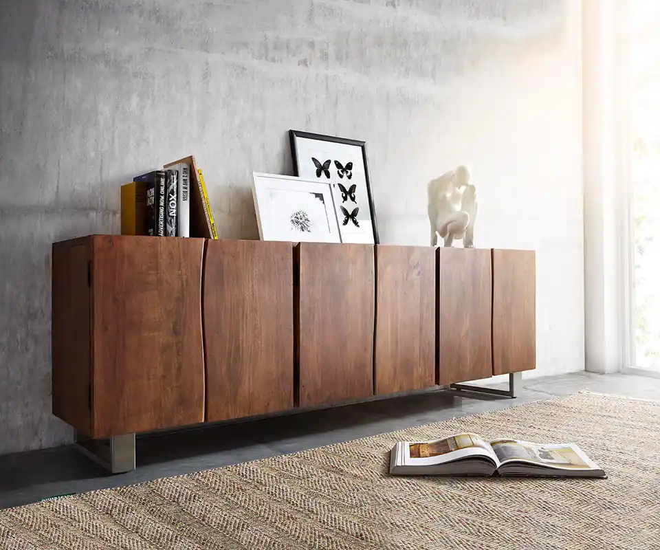 Sideboard Live-Edge 220 cm Akazie Braun massiv 6 Türen Kracherpreis