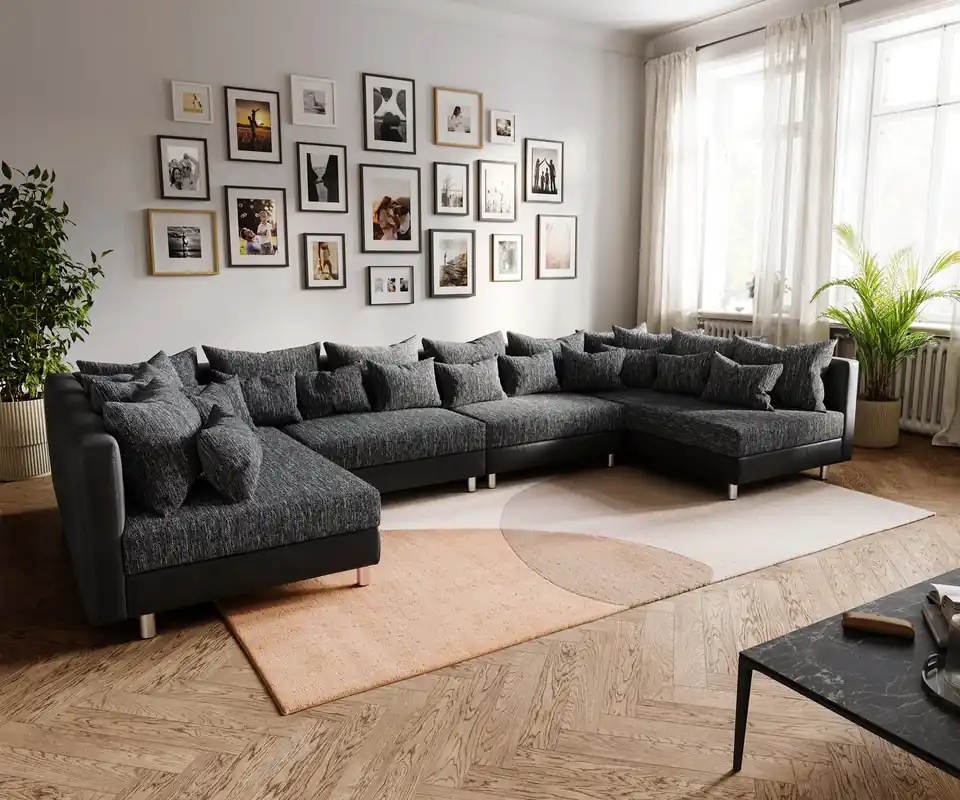 Wohnlandschaft Clovis XL Schwarz Modulsofa erweiterbar Top-Angebot