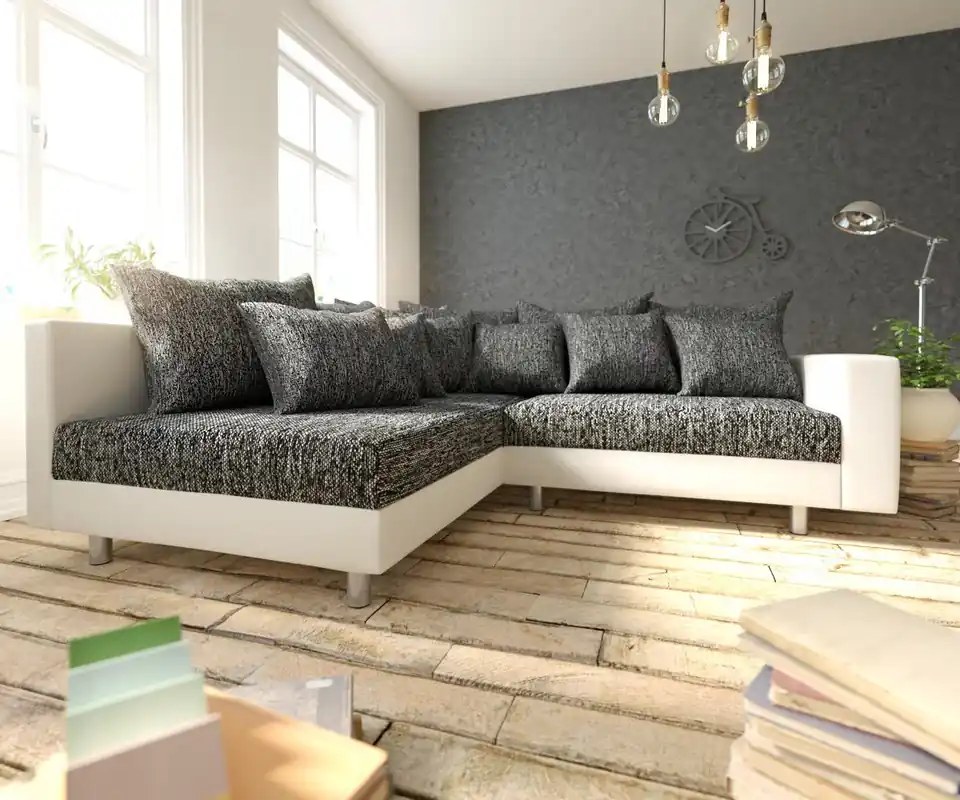 Meistverkauft Ecksofa Clovis Weiss Schwarz Armlehne Ottomane Links Modulsofa