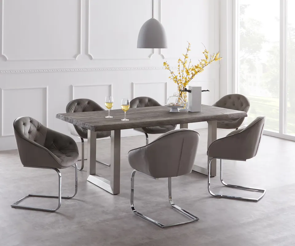 Esstisch Edge 200x100 XL Akazie Platin Edelstahl Breit Live- Geprüft