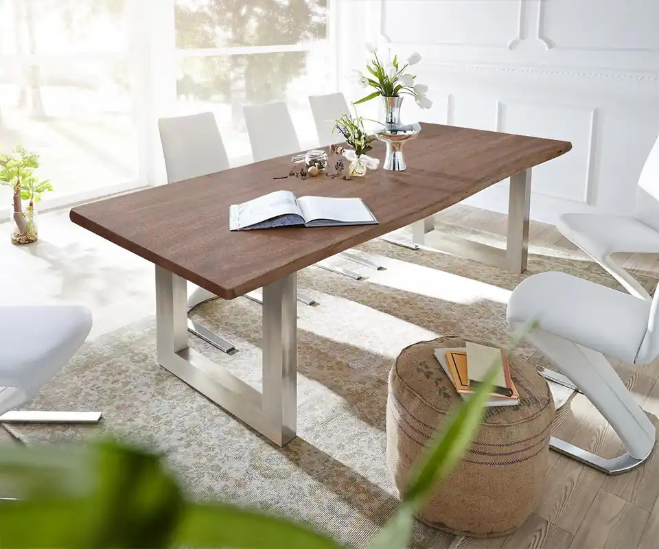 Esstisch Edge 300x100 Akazie Braun Edelstahl Breit Live- Geprüft