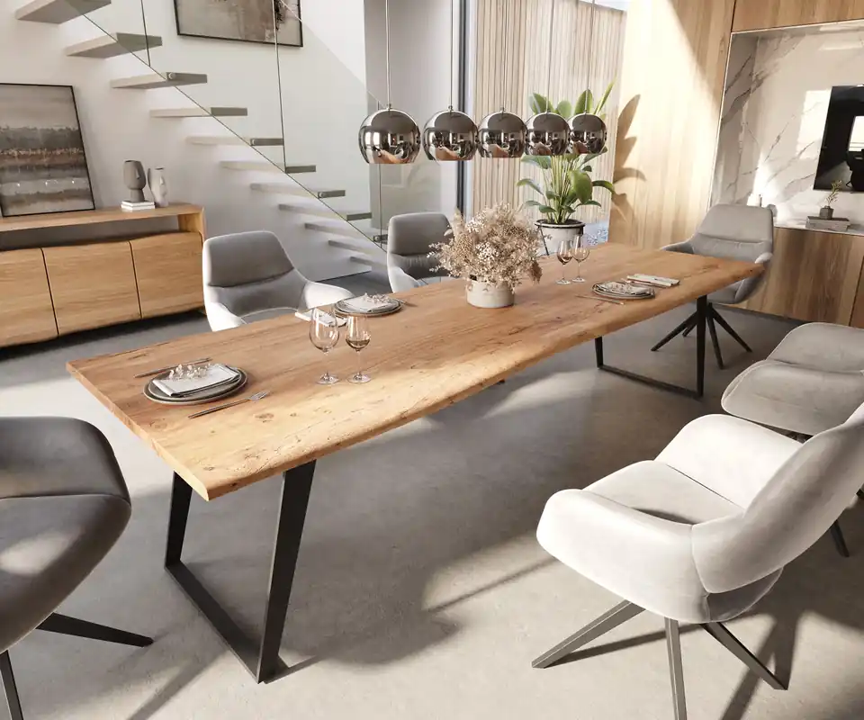 Solange Der Vorrat Reicht Esstisch Edge 300x100 Akazie Natur Metall Schräg Live-