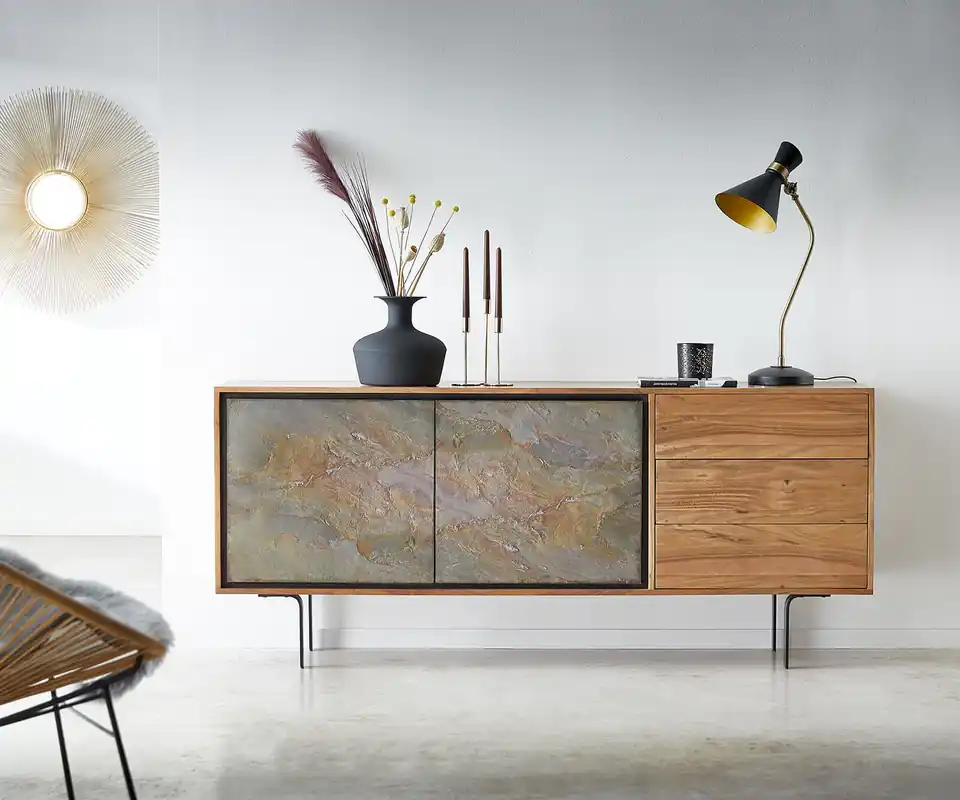 Preis Gesenkt Sideboard Juwelo 175 cm Akazie Natur mit Steinfurnier