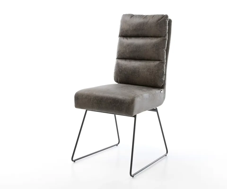 Esszimmerstuhl Pela-Flex Mikrofaser Grau Antik Kufengestell Schwarz Taschenfederkern Top-Preis