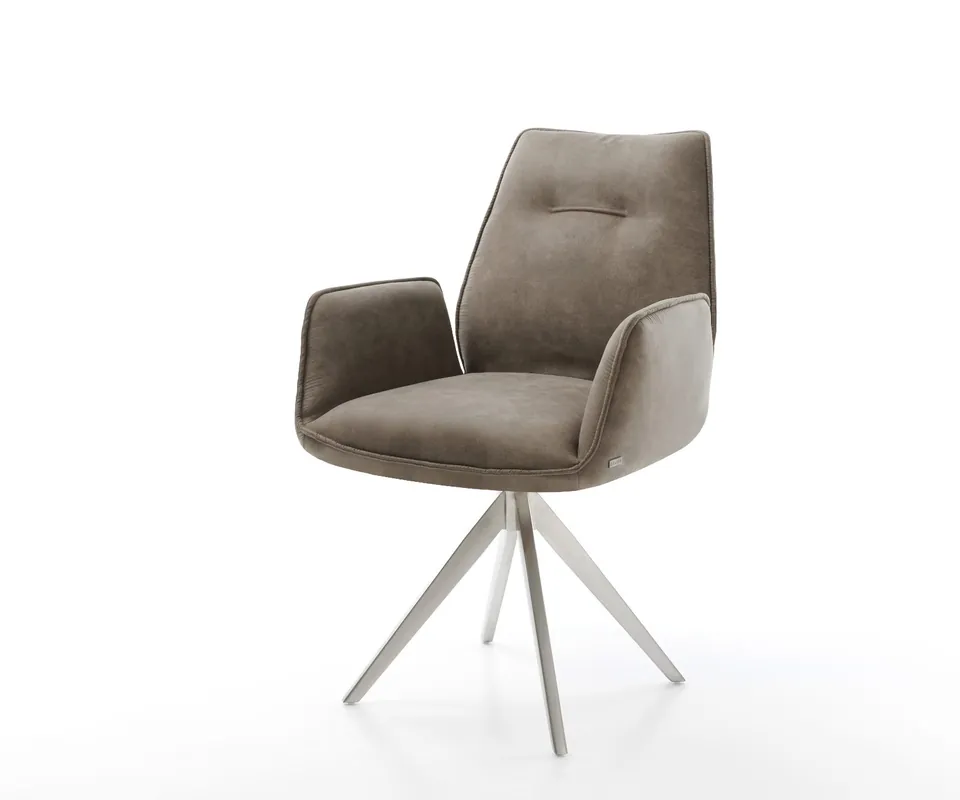 Esszimmerstuhl Zoa-Flex Mikrofaser Taupe Vintage Kreuzgestell kantig Edelstahl Taschenfederkern Billig