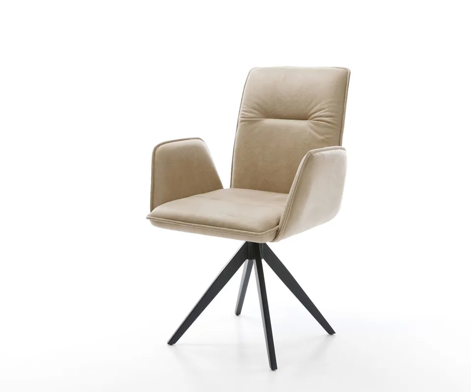 Direktkauf Esszimmerstuhl Vinja-Flex Mikrofaser Beige Vintage Kreuzgestell kantig Schwarz
