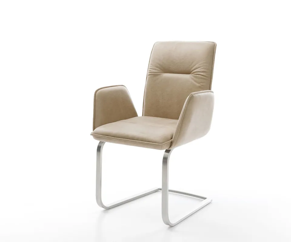 Preisreduziert Freischwinger Vinja-Flex Mikrofaser Beige Vintage Freischwinger flach Edelstahl