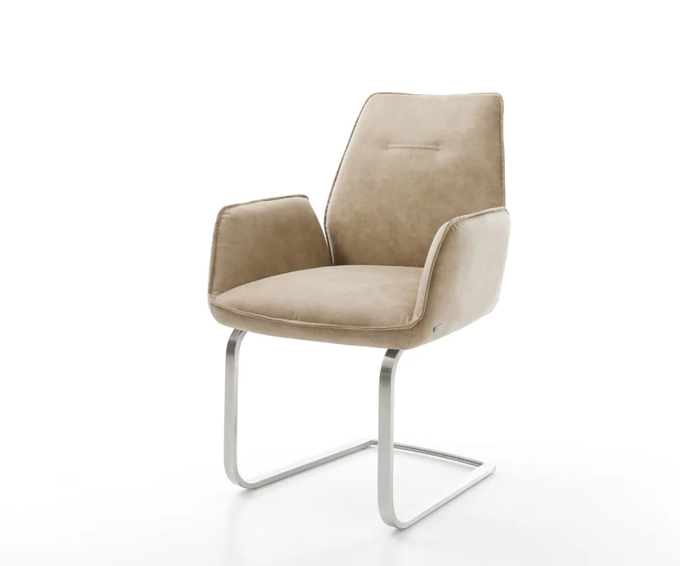 Direktkauf Freischwinger Zoa-Flex Mikrofaser Beige Vintage Freischwinger flach Edelstahl Taschenfederkern