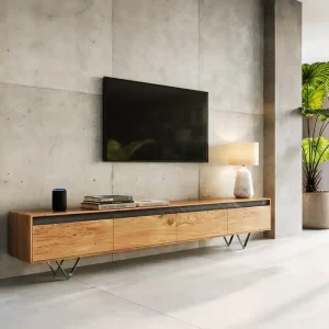 Aktuell Design-Lowboard Stonegrace 240 cm Akazie Natur Schiefer 4 Türen