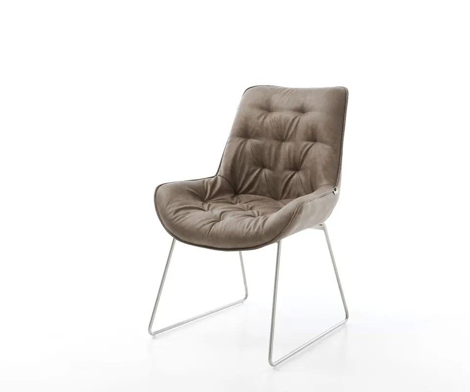 Billig Esszimmerstuhl Taimi-Flex Mikrofaser Taupe Vintage Kufengestell Edelstahl