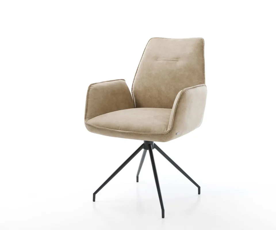 Saisonangebot Esszimmerstuhl Zoa-Flex Mikrofaser Beige Vintage Kreuzgestell konisch Schwarz Taschenfederkern