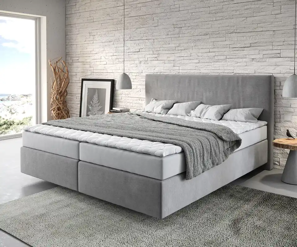 Boxspringbett Dream-Well 180x200 cm Mikrofaser Grau mit Matratze und Topper Finale Aktion