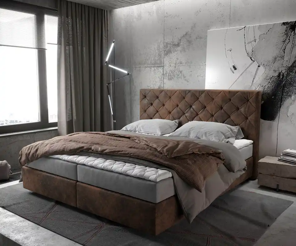 Boxspringbett Dream-Great 180x200 cm Braun Vintage mit Matratze und Topper Sale
