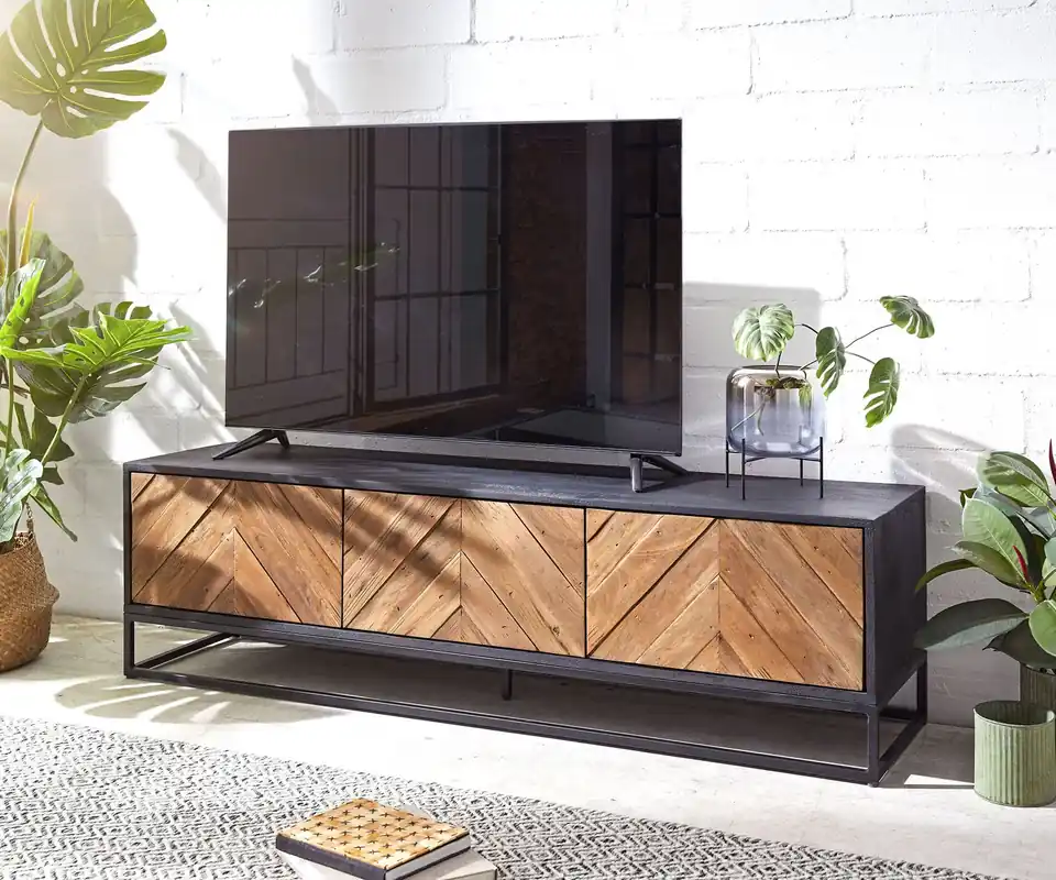 Sonderaktion Lowboard Famke 145 cm Mango Teak 3 Türen