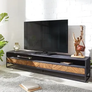 Markenware Lowboard Famke 200 cm Mango Teak 2 Fächer 3 Schubladen