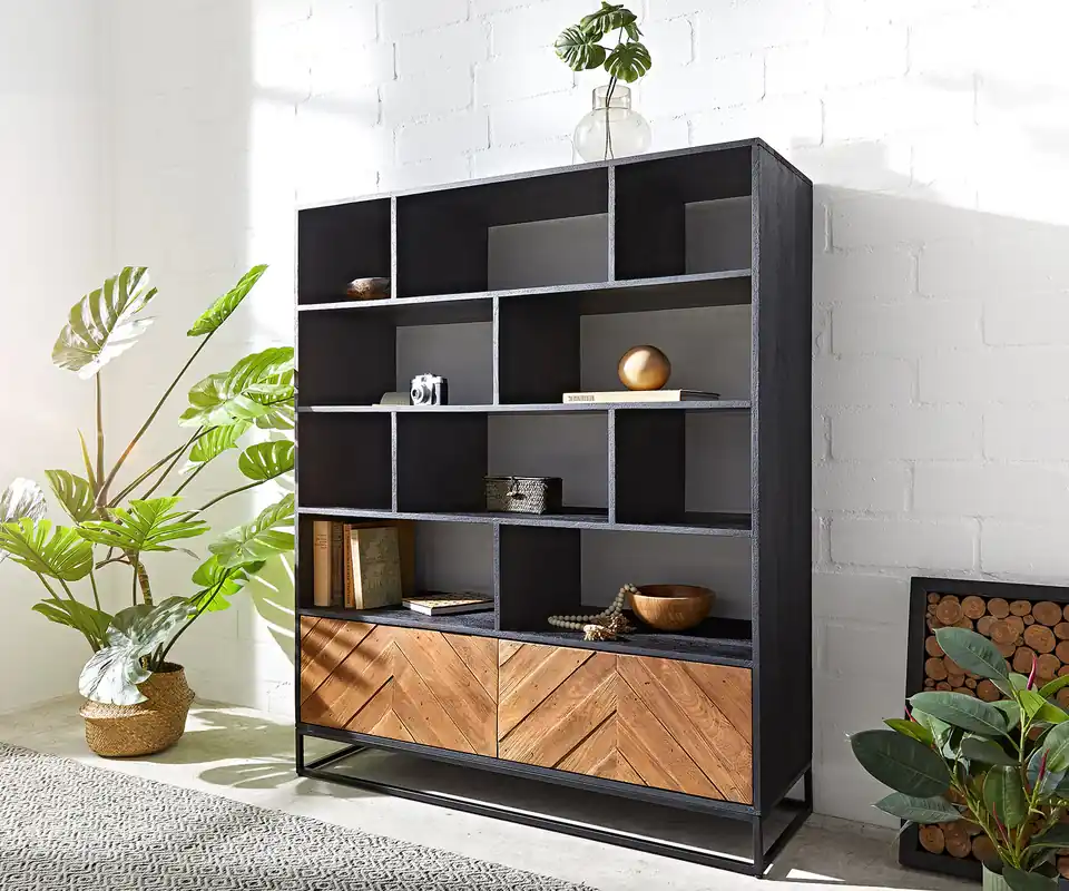 Nur Heute Highboard Famke 120 cm Mango Teak 10 Fächer 2 Türen