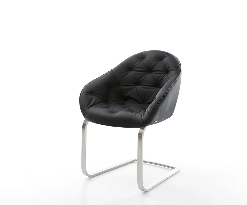 Freischwinger Gaio-Flex Echt-Leder Schwarz Freischwinger flach Edelstahl Preisreduziert