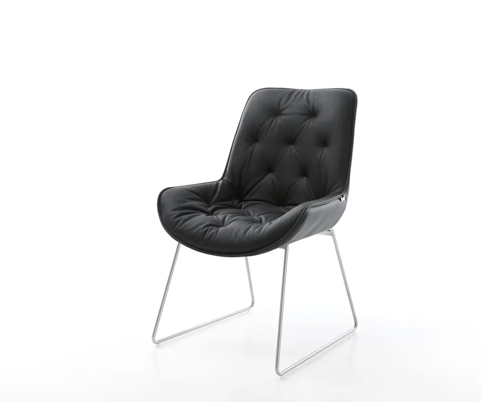 Neu Im Sortiment Esszimmerstuhl Taimi-Flex Echt-Leder Schwarz Kufengestell Edelstahl