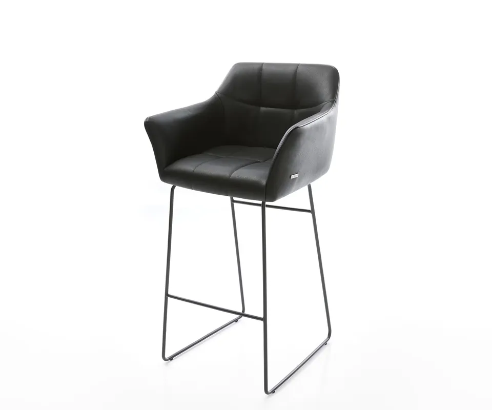 Top-Preis Barstuhl Yulo-Flex Echt-Leder Schwarz Kufengestell Metall