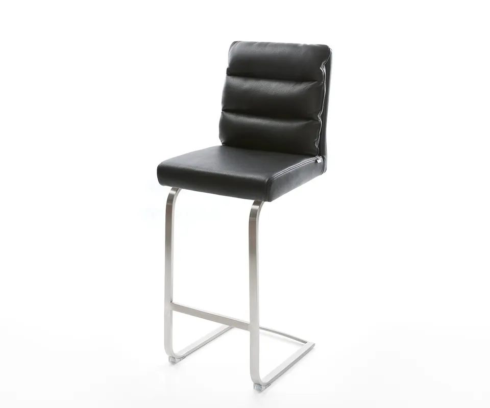 Barstuhl Pela-Flex Echt-Leder Schwarz Freischwinger flach Edelstahl Bestpreis