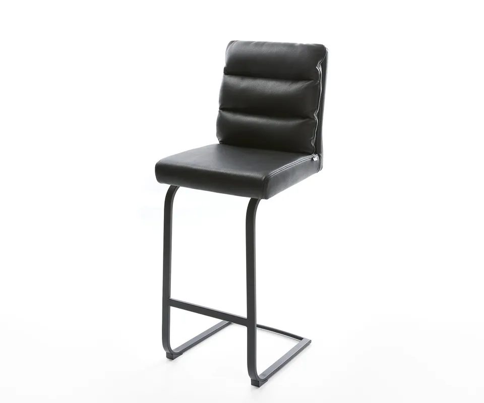 Preisreduziert Barstuhl Pela-Flex Echt-Leder Schwarz Freischwinger flach Metall