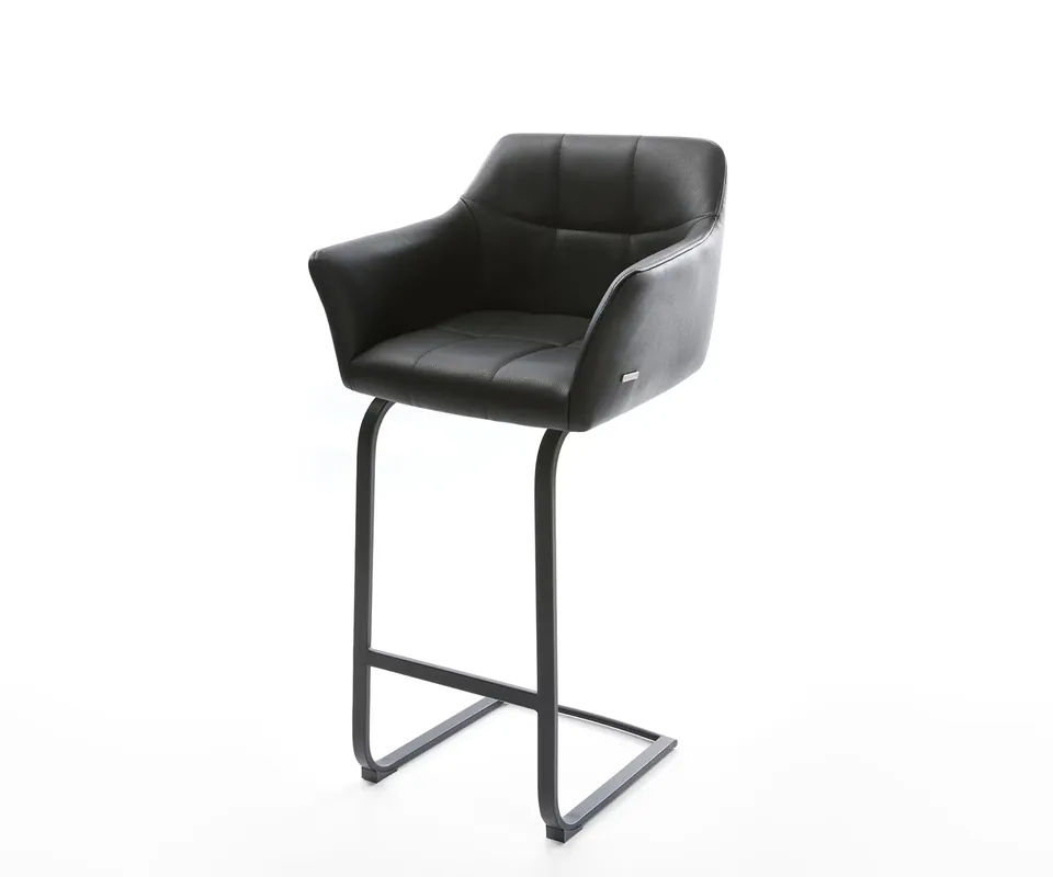 Barstuhl Yulo-Flex Echt-Leder Schwarz Freischwinger flach Metall Super-Preis