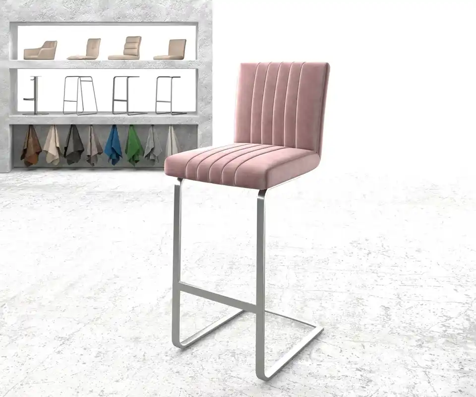 Barstuhl Luiga-Flex Samt Rosé Freischwinger flach Edelstahl Bestseller