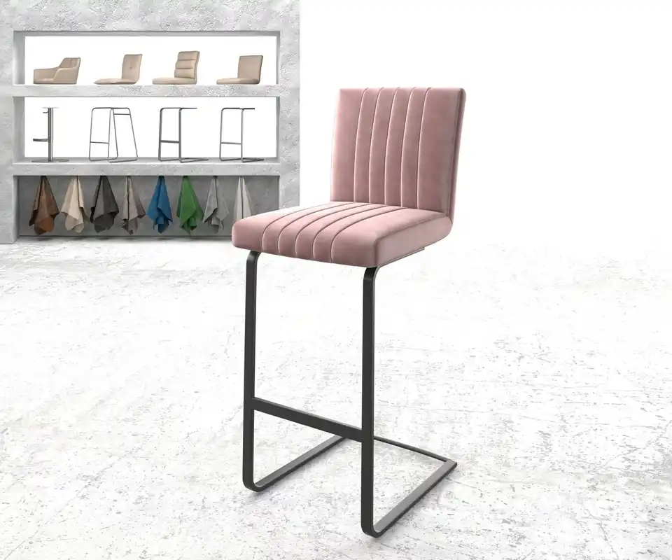 Barstuhl Luiga-Flex Samt Rosé Freischwinger flach Metall Highlight