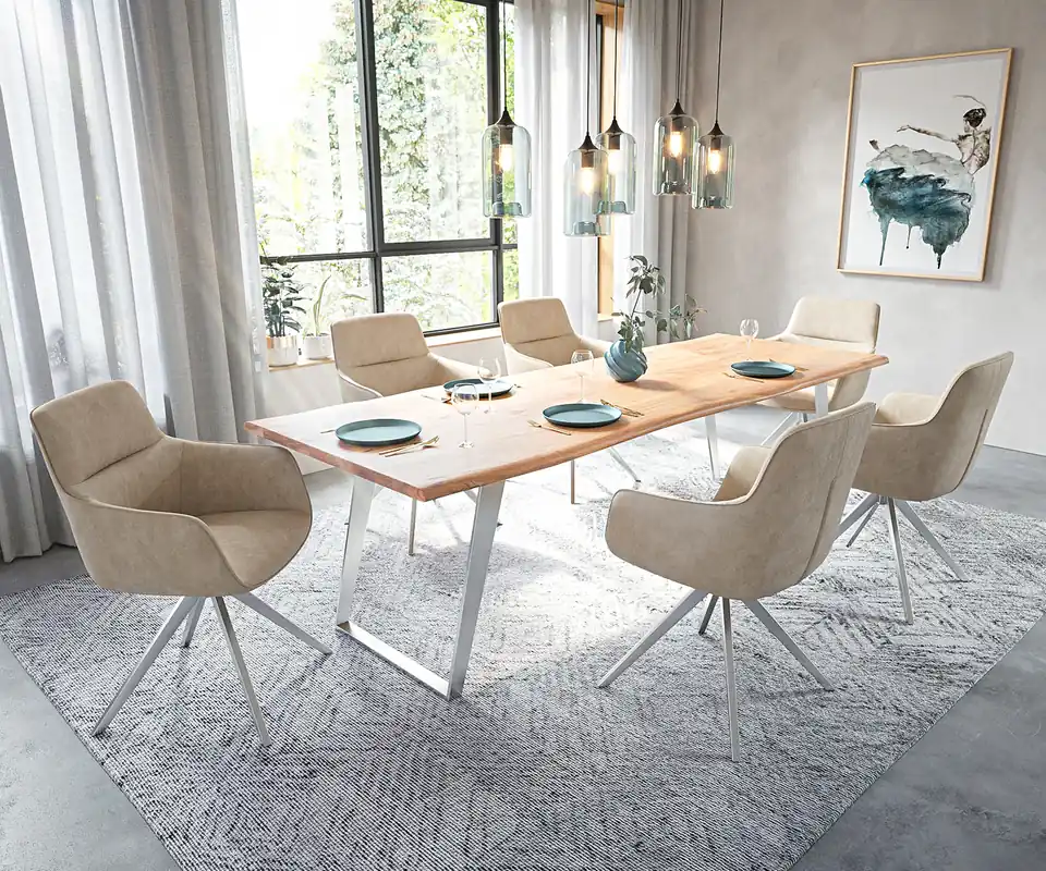 Esstisch Edge 260x100cm Akazie Natur Edelstahl Silber schräg Live- Neu Im Sortiment