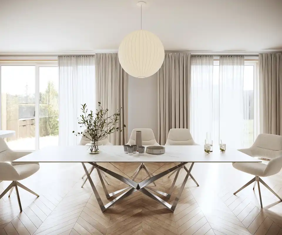 Sichere Zahlung Esstisch Edge 300x100cm Keramik Laminam®Statuarietto Weiß Spider Flachstahl Edelstahl