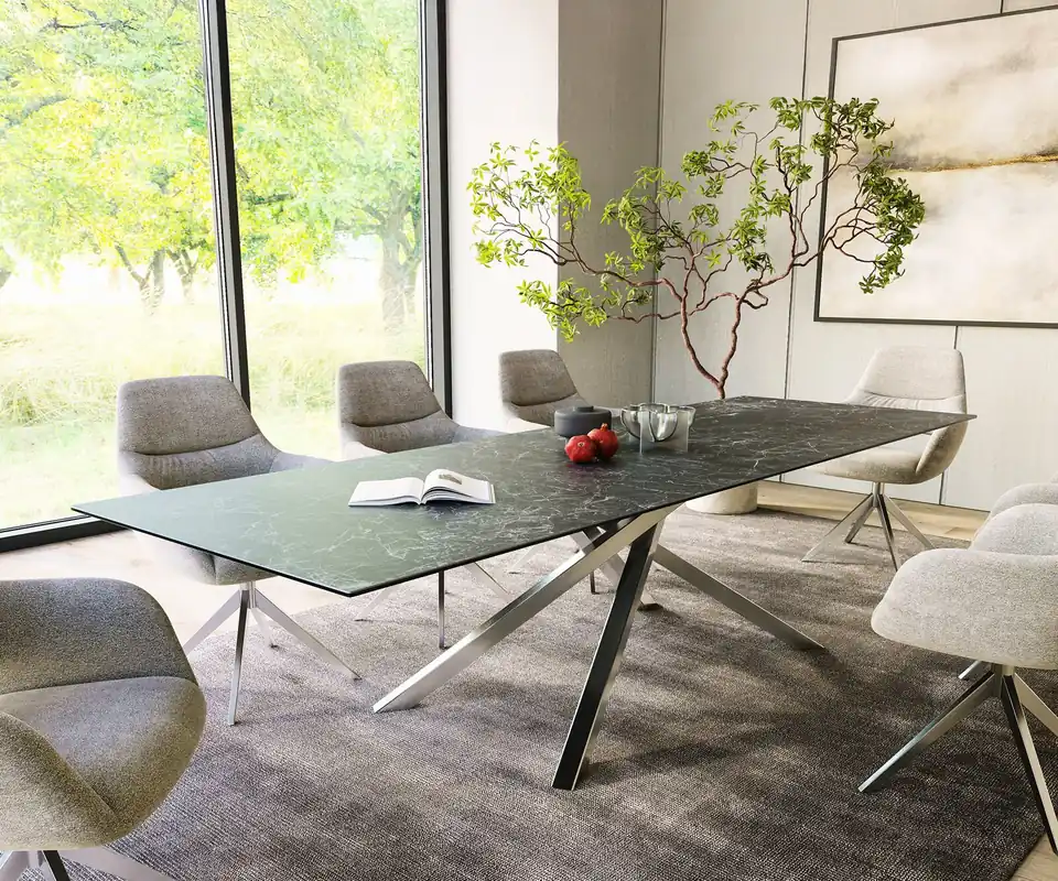 Nur Für Kurze Zeit Esstisch Edge 300x100cm Keramik Laminam®Nero Greco Anthrazit Kreuzgestell Rechteck Edelstahl