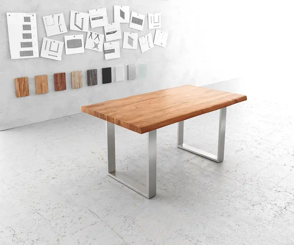 Neue Ware Esstisch Edge 160x90cm XL Akazie Natur Edelstahl schmal Live-