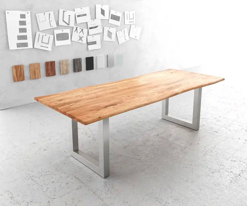 Solange Der Vorrat Reicht Esstisch Edge 240x100cm Akazie Natur Edelstahl breit Live-