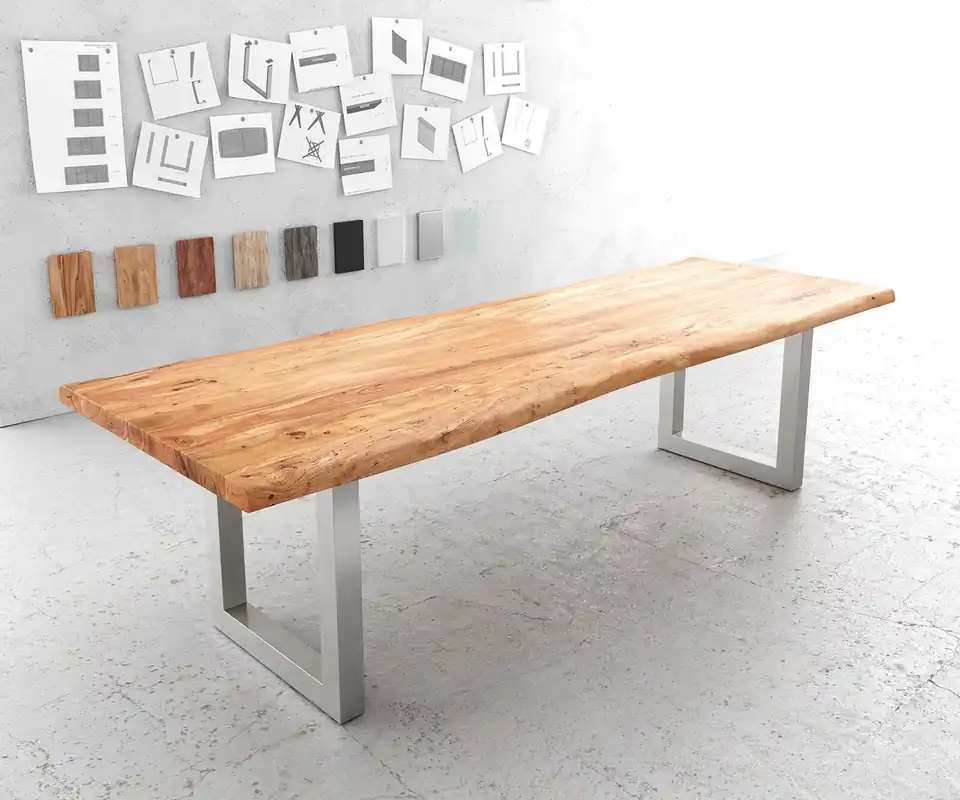 Esstisch Edge 280x100cm XL Akazie Natur Edelstahl breit Live- Meistverkauft