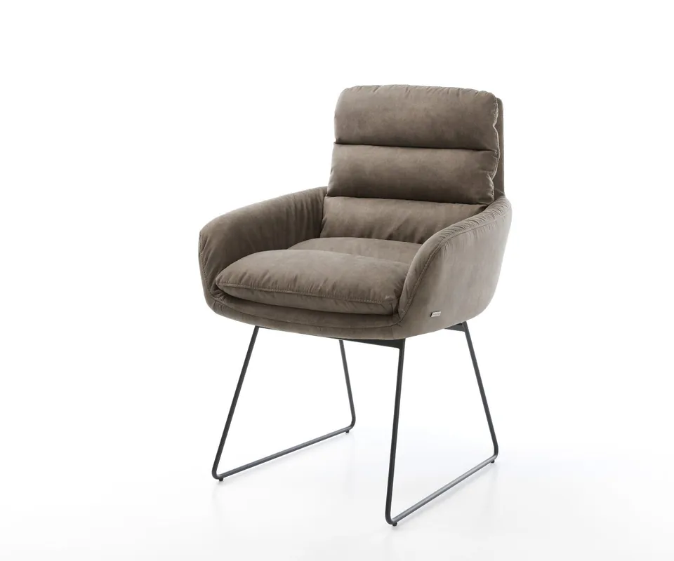 Letzte Chance Esszimmerstuhl Abelia-Flex mit Armlehnen Mikrofaser Taupe Vintage Kufengestell Schwarz