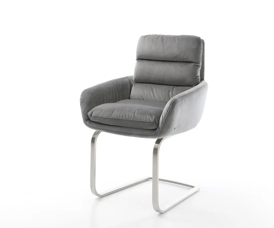 Freischwinger Abelia-Flex mit Armlehnen Samt Grau Freischwinger flach Edelstahl Beliebt