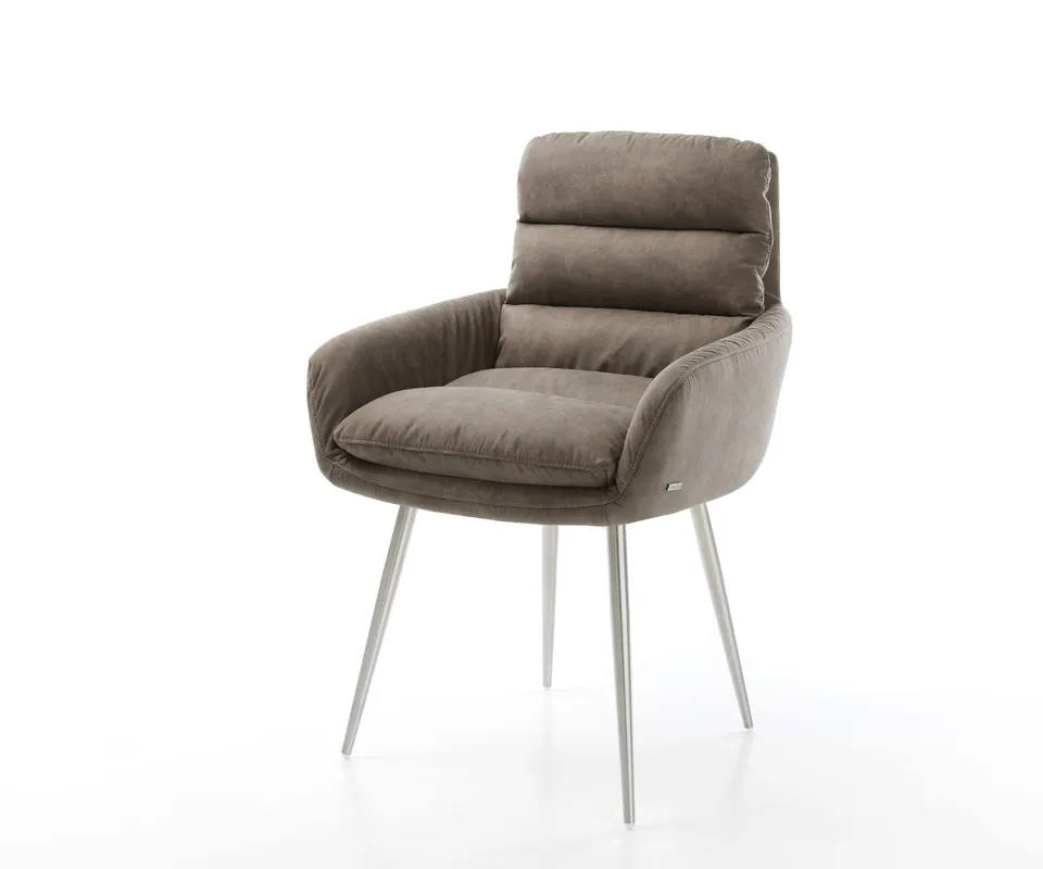 Esszimmerstuhl Abelia-Flex mit Armlehnen Mikrofaser Taupe Vintage 4-Fuß konisch Edelstahl Super-Preis