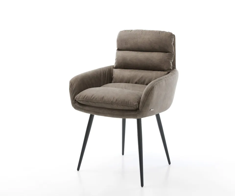 Garantierte Lieferung Esszimmerstuhl Abelia-Flex mit Armlehnen Mikrofaser Taupe Vintage 4-Fuß konisch Schwarz