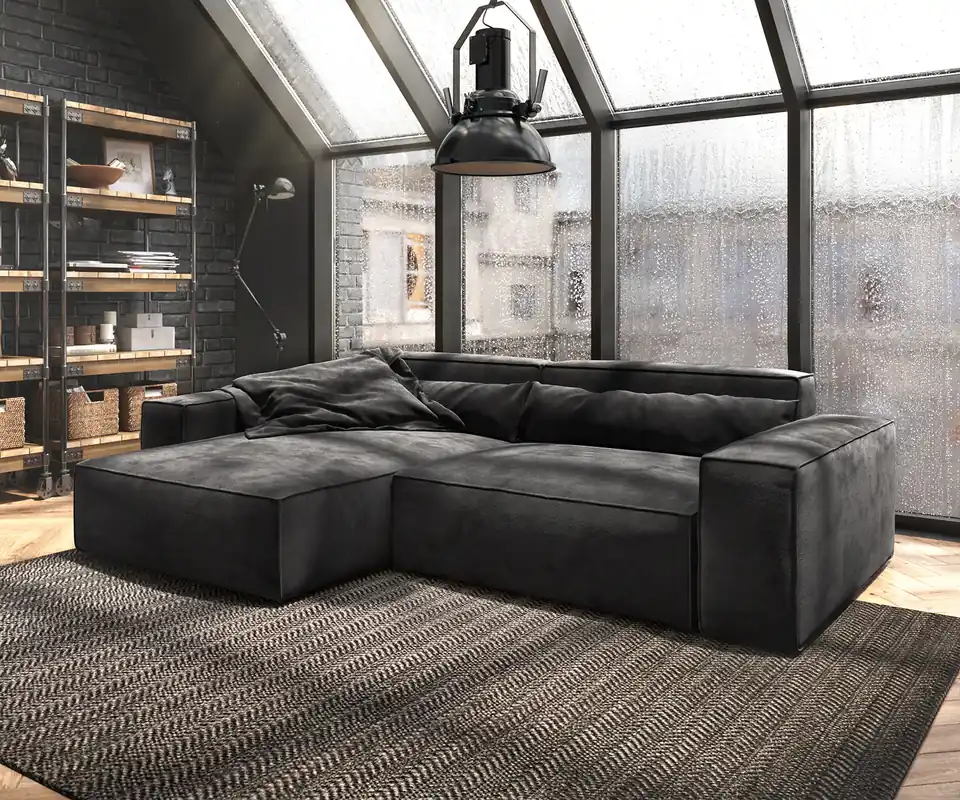 Nur Heute Ecksofa Sirpio XL 270x170 cm Mikrofaser Schwarz Recamiere variabel