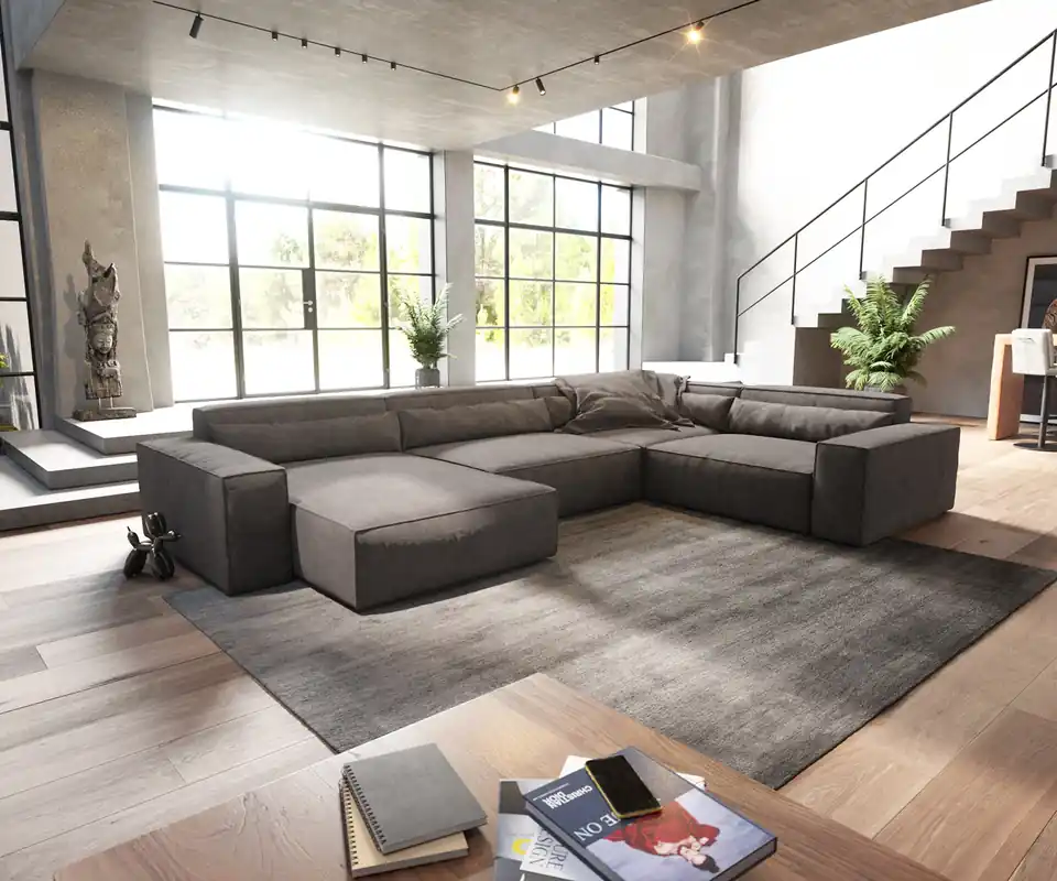 Wohnlandschaft Sirpio XL 360x260 cm Mikrofaser Khakibraun Recamiere variabel Billig