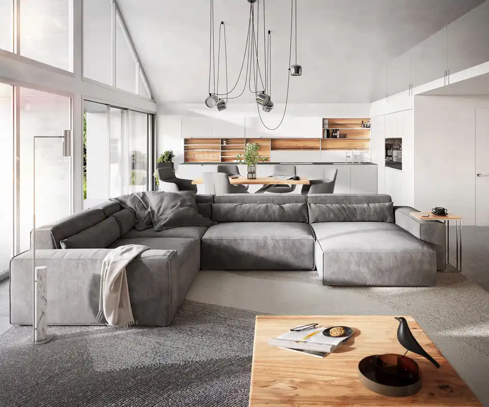 Wohnlandschaft Sirpio XL 360x260 cm Mikrofaser Taupe Recamiere variabel Must-Have