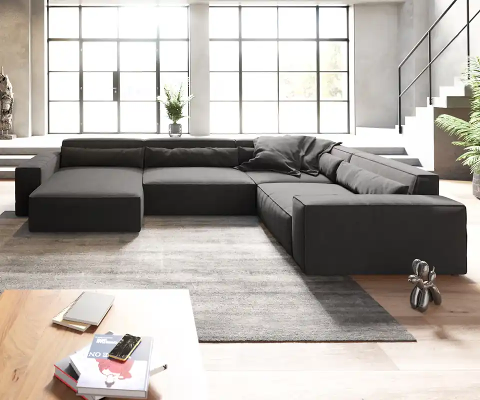 Wohnlandschaft Sirpio XL 360x260 cm Mikrofaser Schwarz Recamiere variabel Neue Kollektion