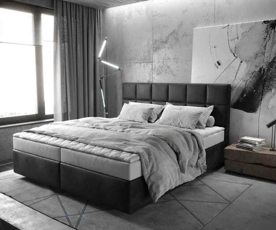 Bestpreis Boxspringbett Dream-Fine 180x200 cm Mikrofaser Anthrazit Vintage mit Matratze und Topper