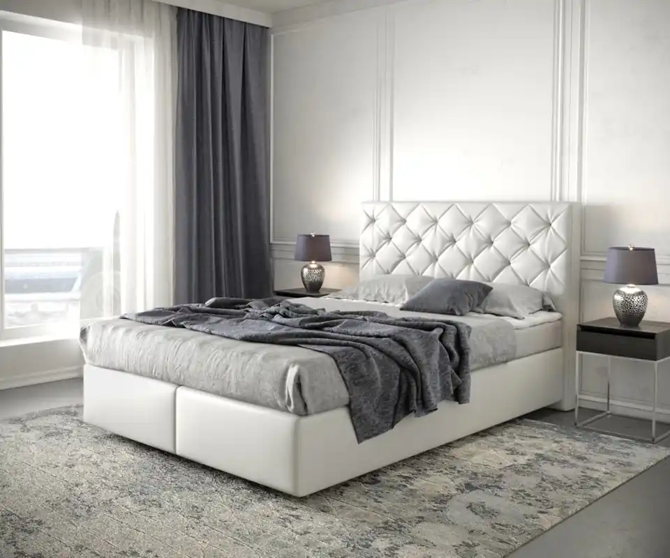 Sofort Bestellen Boxspringbett Dream-Great 140x200 cm Kunstleder Weiß mit Matratze und Topper