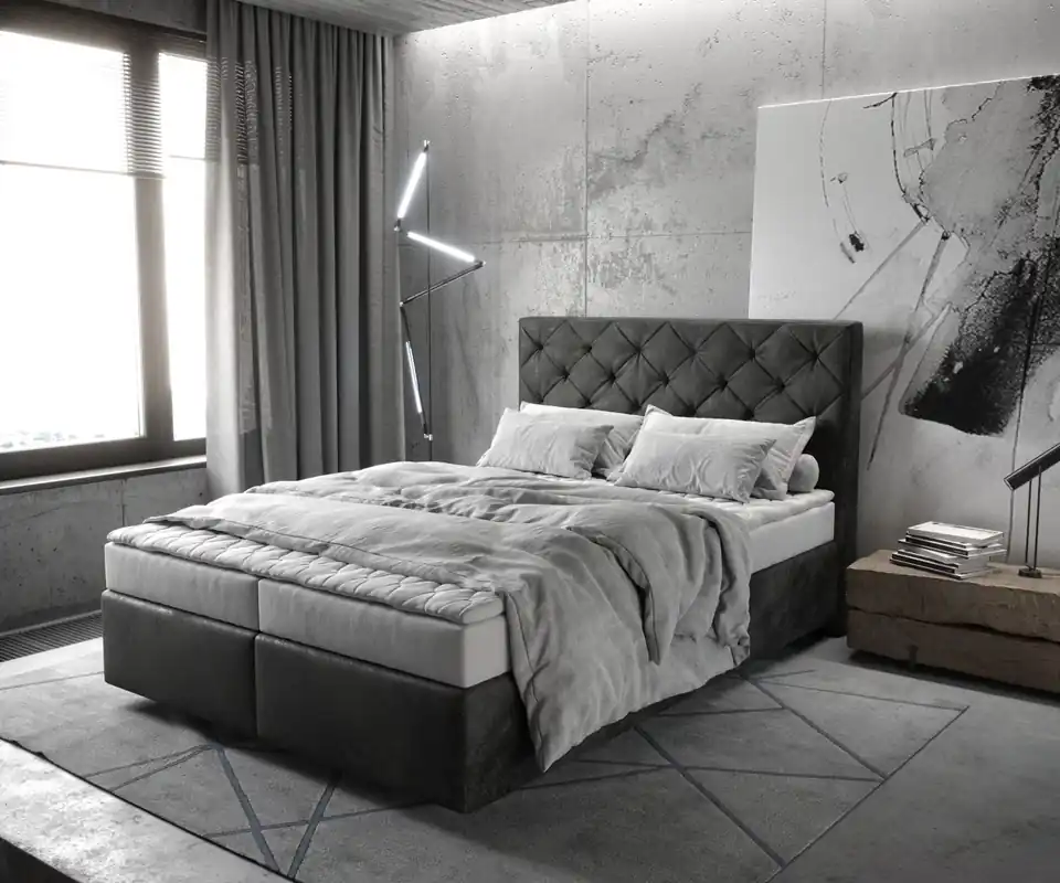 Must-Have Boxspringbett Dream-Great 140x200 cm Mikrofaser Anthrazit Vintage mit Matratze und Topper