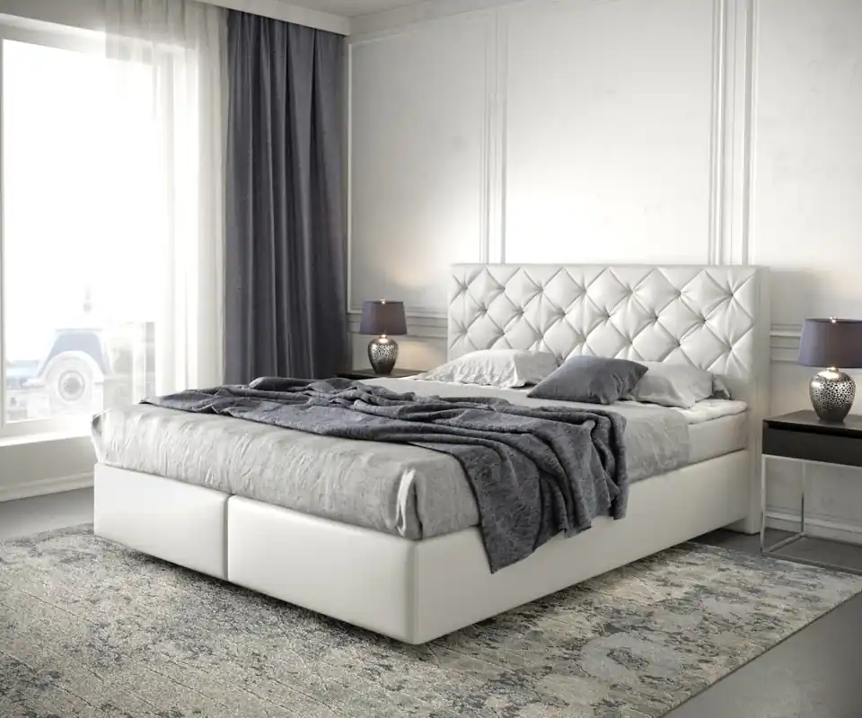 Boxspringbett Dream-Great 160x200 cm Kunstleder Weiß mit Matratze und Topper Solange Der Vorrat Reicht